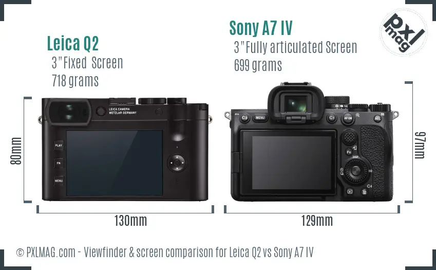 Leica Q2 vs Sony A7 IV Screen and Viewfinder comparison