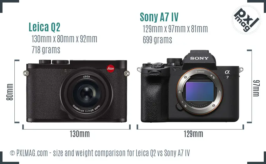 Leica Q2 vs Sony A7 IV size comparison