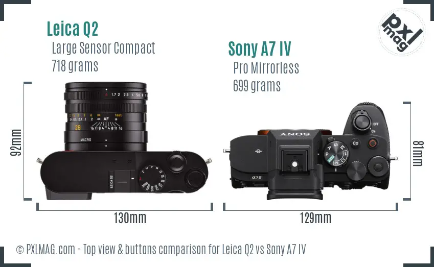 Leica Q2 vs Sony A7 IV top view buttons comparison