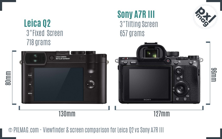 Leica Q2 vs Sony A7R III Screen and Viewfinder comparison