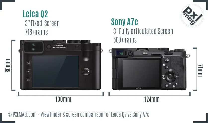 Leica Q2 vs Sony A7c Screen and Viewfinder comparison