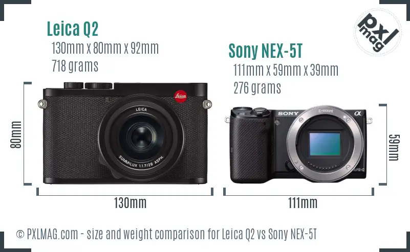 Leica Q2 vs Sony NEX-5T size comparison