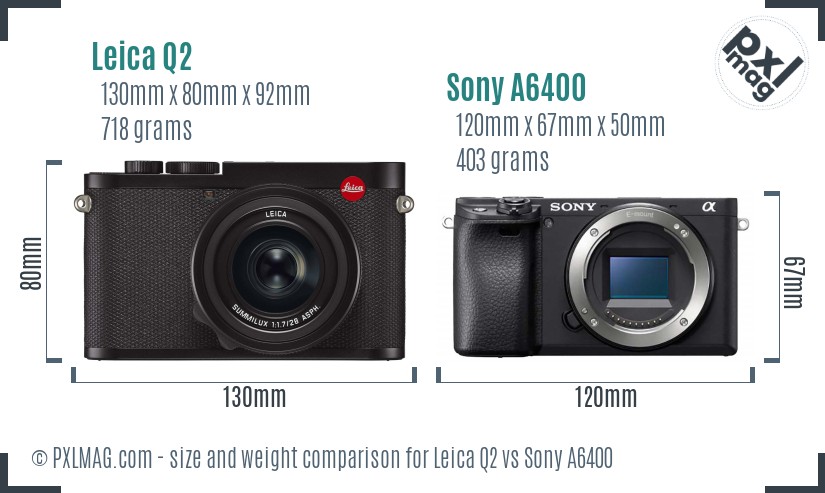 Leica Q2 vs Sony A6400 size comparison