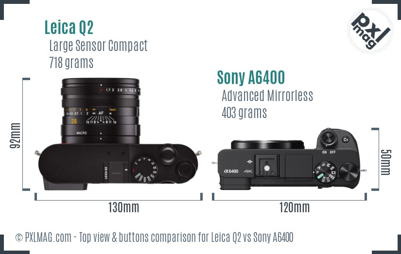 Leica Q2 vs Sony A6400 top view buttons comparison