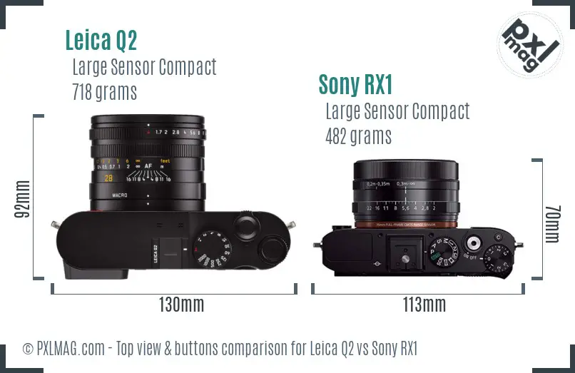 Leica Q2 vs Sony RX1 top view buttons comparison