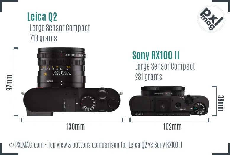 Leica Q2 vs Sony RX100 II top view buttons comparison