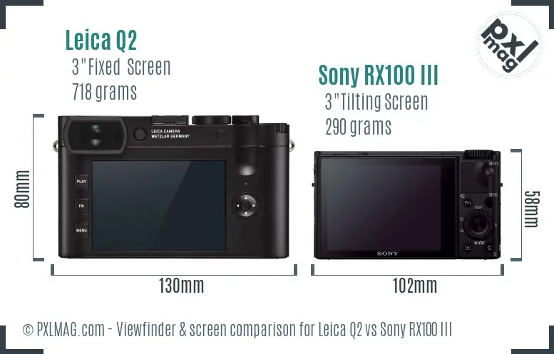 Leica Q2 vs Sony RX100 III Screen and Viewfinder comparison