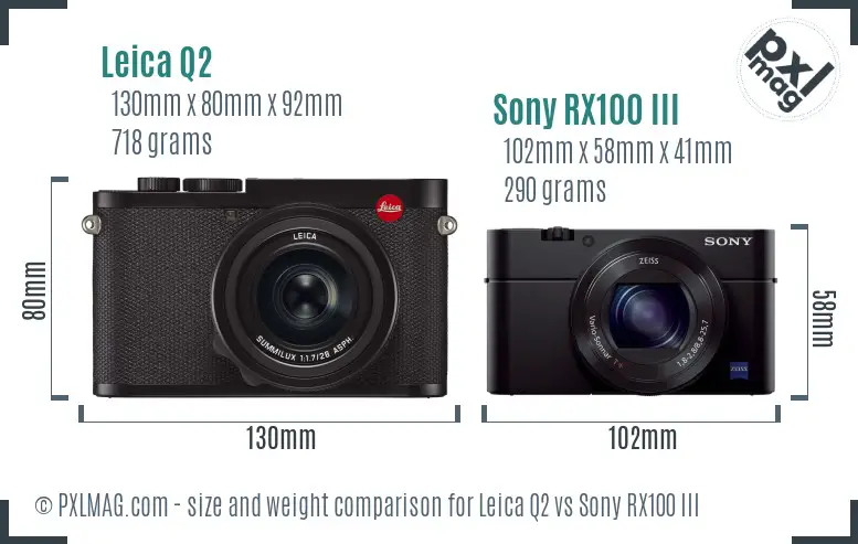 Leica Q2 vs Sony RX100 III size comparison