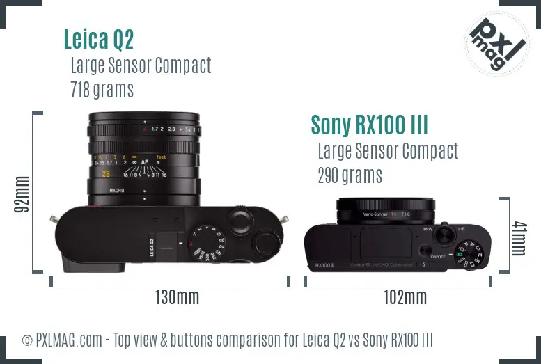 Leica Q2 vs Sony RX100 III top view buttons comparison