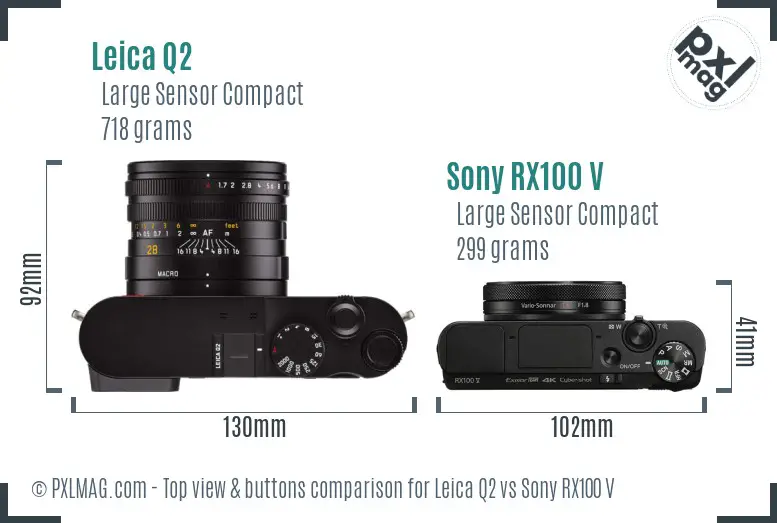 Leica Q2 vs Sony RX100 V top view buttons comparison