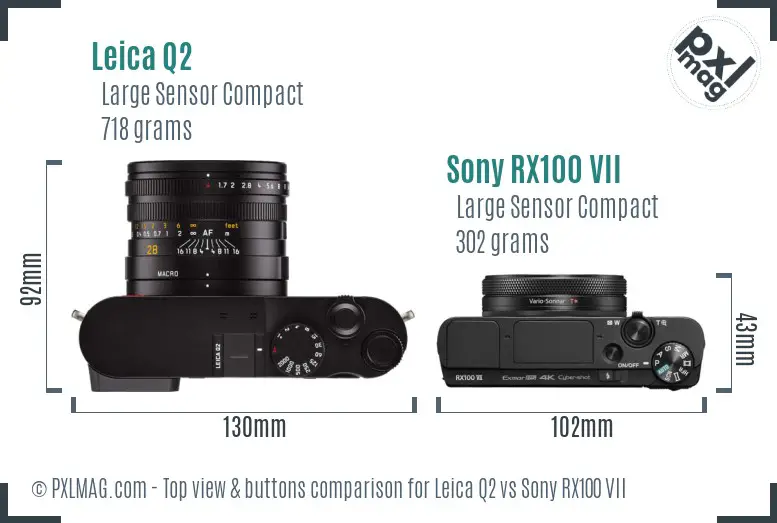 Leica Q2 vs Sony RX100 VII top view buttons comparison
