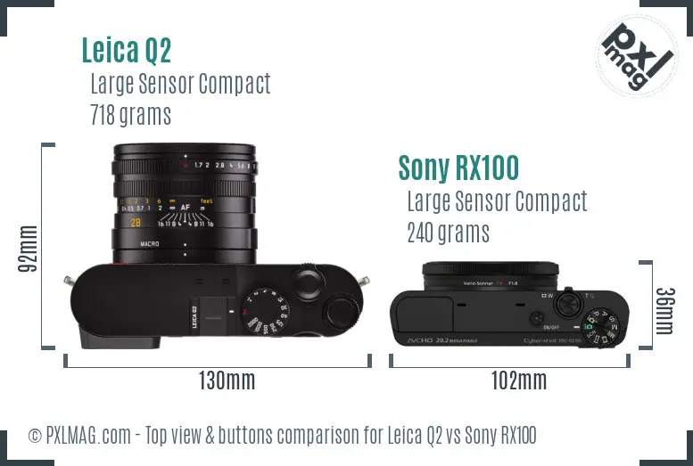 Leica Q2 vs Sony RX100 top view buttons comparison