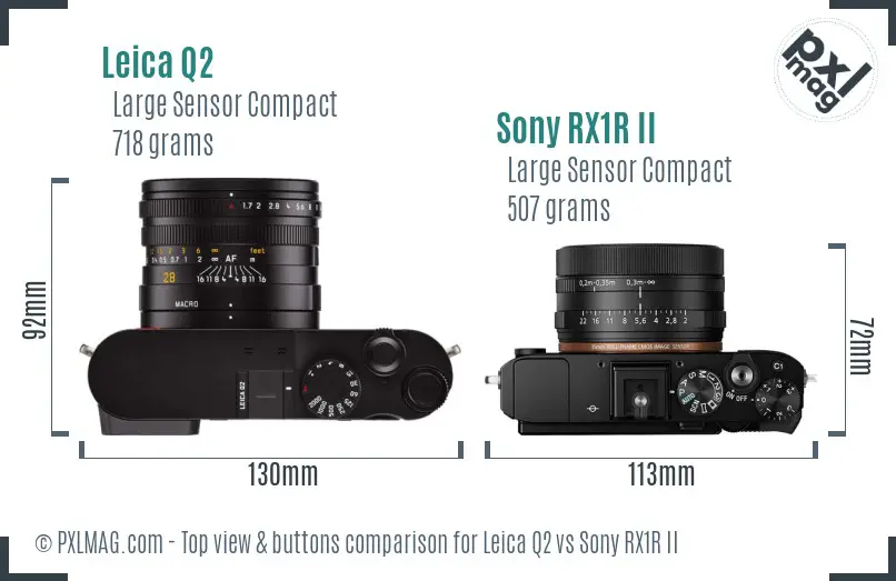 Leica Q2 vs Sony RX1R II top view buttons comparison