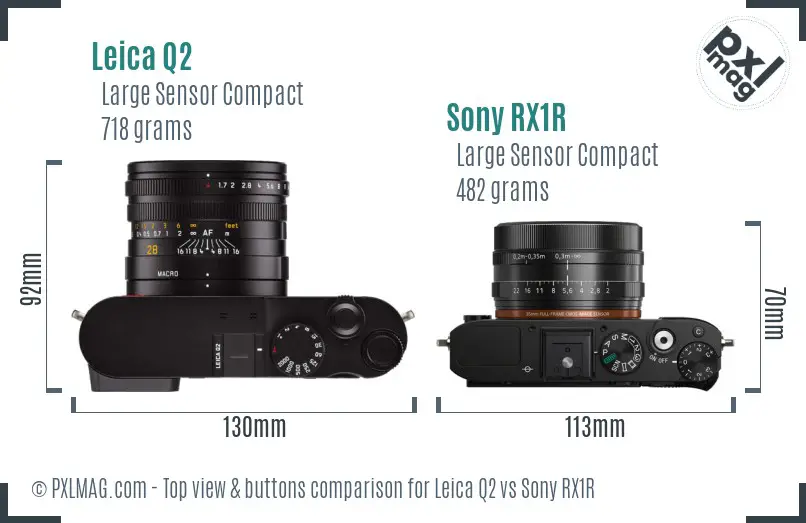 Leica Q2 vs Sony RX1R top view buttons comparison