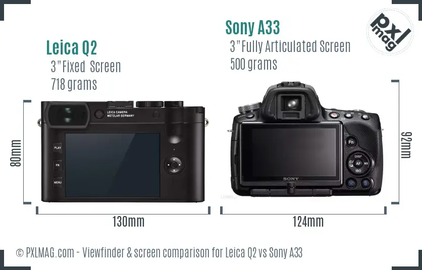 Leica Q2 vs Sony A33 Screen and Viewfinder comparison