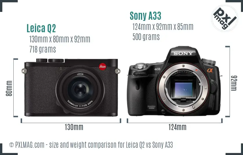 Leica Q2 vs Sony A33 size comparison