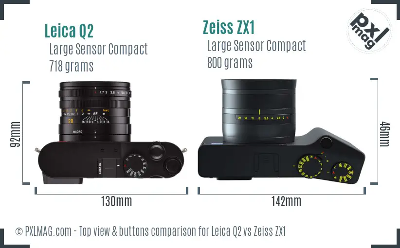 Leica Q2 vs Zeiss ZX1 top view buttons comparison