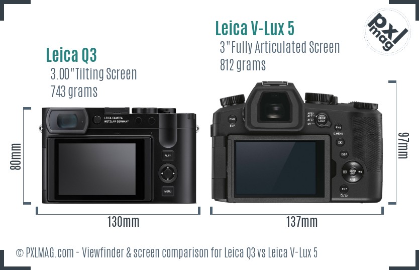Leica Q3 vs Leica V-Lux 5 Screen and Viewfinder comparison