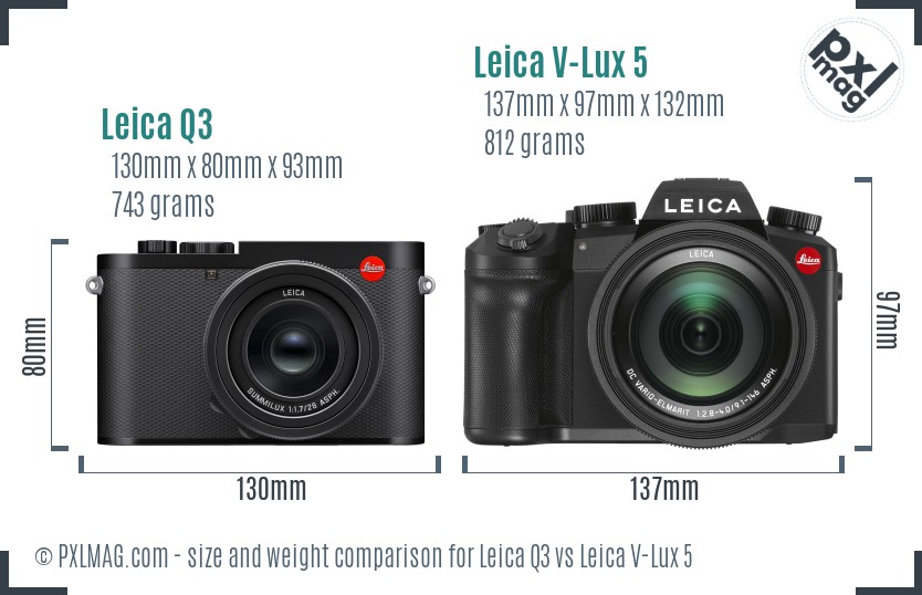 Leica Q3 vs Leica V-Lux 5 size comparison