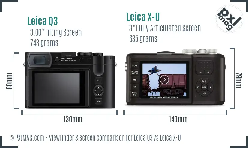 Leica Q3 vs Leica X-U Screen and Viewfinder comparison