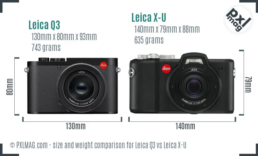 Leica Q3 vs Leica X-U size comparison