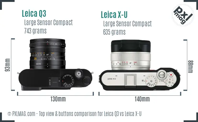 Leica Q3 vs Leica X-U top view buttons comparison