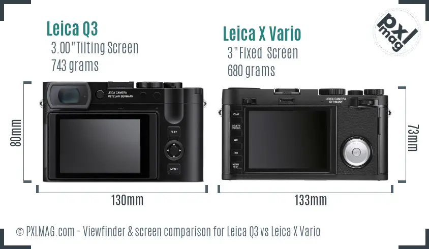 Leica Q3 vs Leica X Vario Screen and Viewfinder comparison
