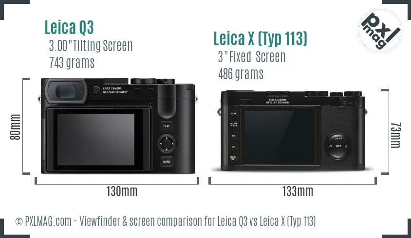 Leica Q3 vs Leica X (Typ 113) Screen and Viewfinder comparison