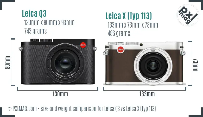 Leica Q3 vs Leica X (Typ 113) size comparison