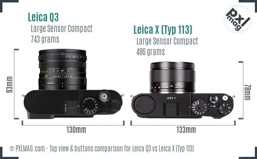 Leica Q3 vs Leica X (Typ 113) top view buttons comparison