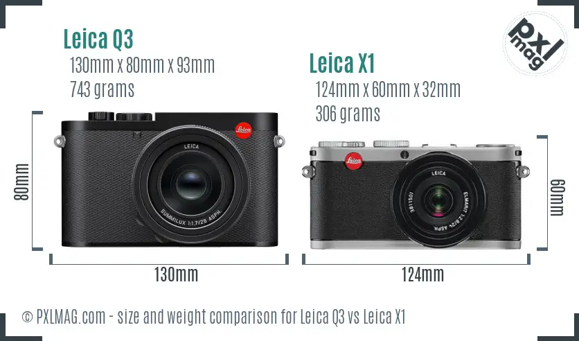 Leica Q3 vs Leica X1 size comparison