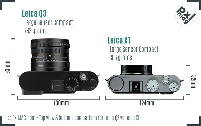 Leica Q3 vs Leica X1 top view buttons comparison