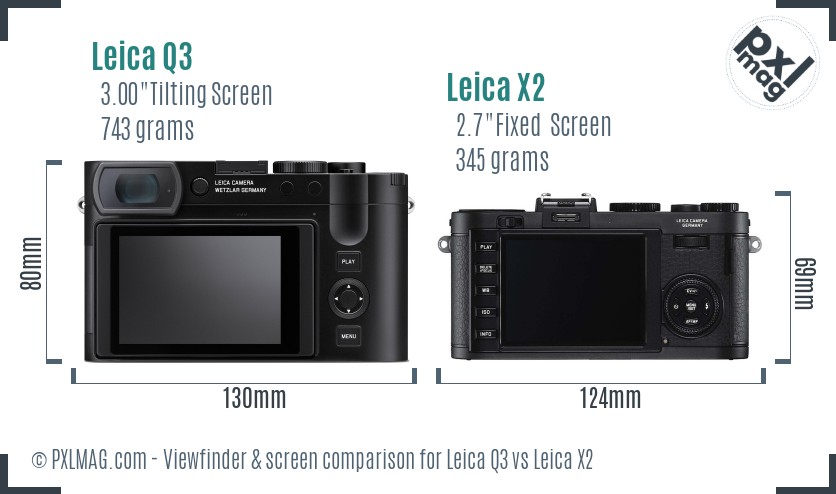 Leica Q3 vs Leica X2 Screen and Viewfinder comparison