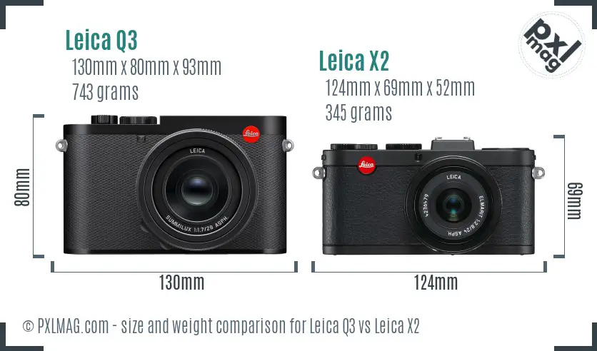 Leica Q3 vs Leica X2 size comparison