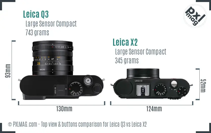 Leica Q3 vs Leica X2 top view buttons comparison