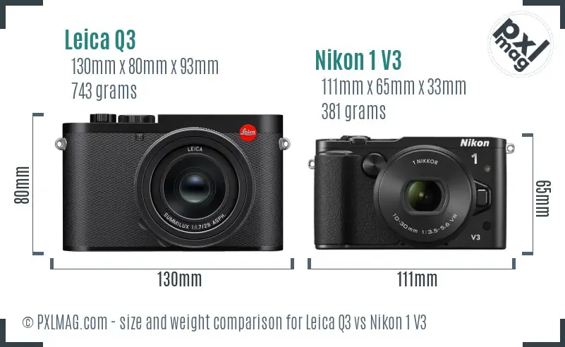 Leica Q3 vs Nikon 1 V3 size comparison Leica Q3 vs Nikon 1 V3 size comparison