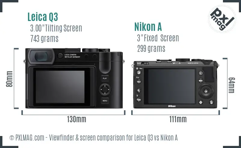 Leica Q3 vs Nikon A Screen and Viewfinder comparison