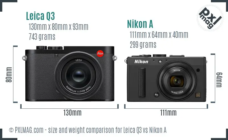 Leica Q3 vs Nikon A size comparison