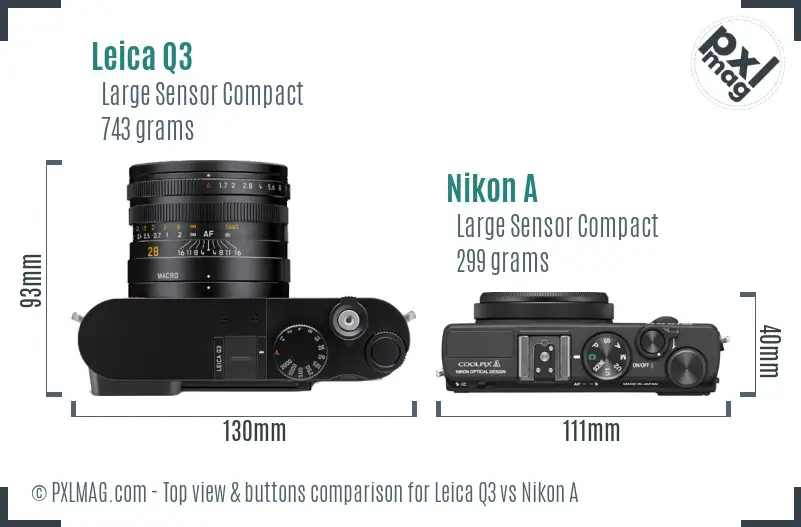 Leica Q3 vs Nikon A top view buttons comparison