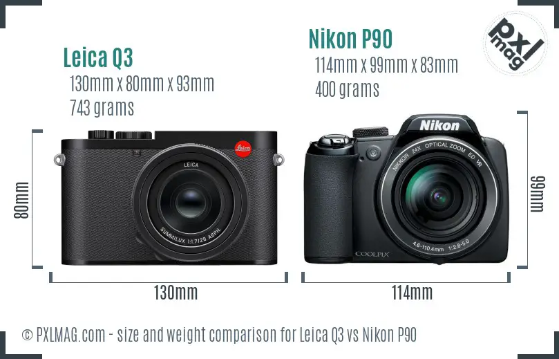 Leica Q3 vs Nikon P90 size comparison Leica Q3 vs Nikon P90 size comparison
