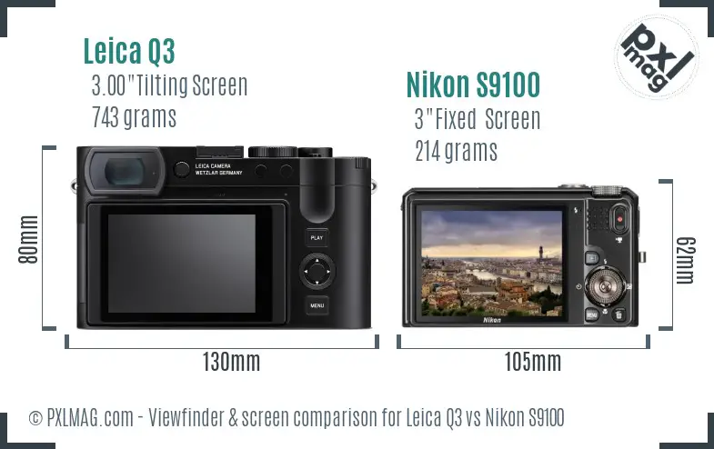 Leica Q3 vs Nikon S9100 Screen and Viewfinder comparison