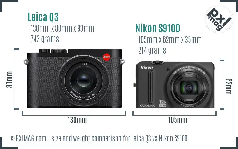 Leica Q3 vs Nikon S9100 size comparison