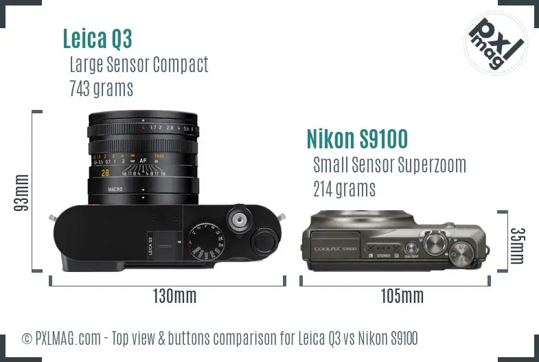 Leica Q3 vs Nikon S9100 top view buttons comparison