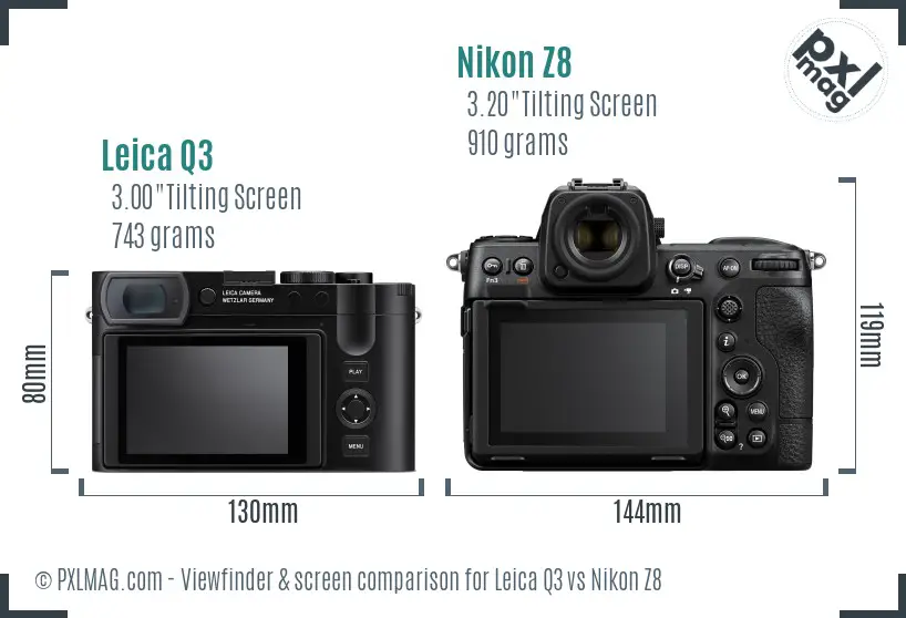 Leica Q3 vs Nikon Z8 Screen and Viewfinder comparison Leica Q3 vs Nikon Z8 Screen and Viewfinder comparison