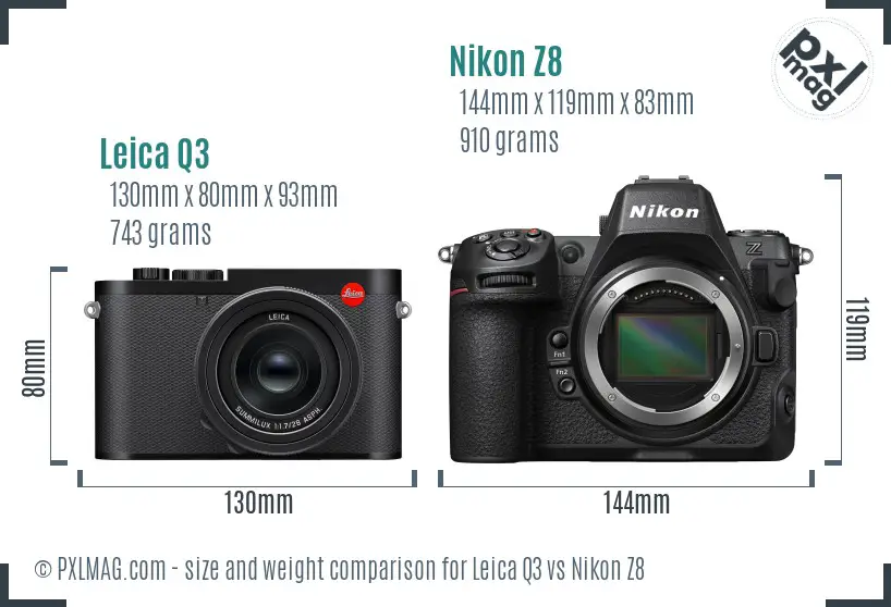 Leica Q3 vs Nikon Z8 size comparison Leica Q3 vs Nikon Z8 size comparison