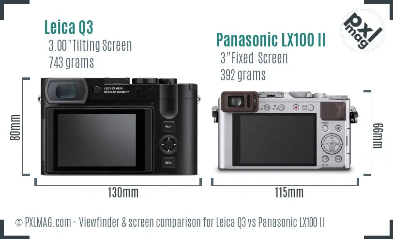 Leica Q3 vs Panasonic LX100 II Screen and Viewfinder comparison