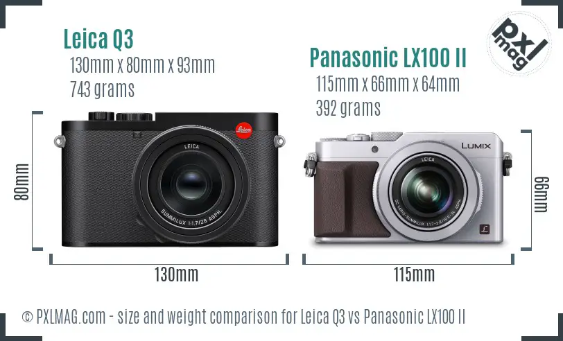 Leica Q3 vs Panasonic LX100 II size comparison