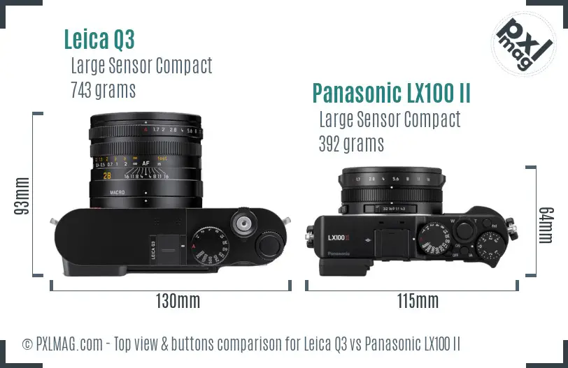 Leica Q3 vs Panasonic LX100 II top view buttons comparison