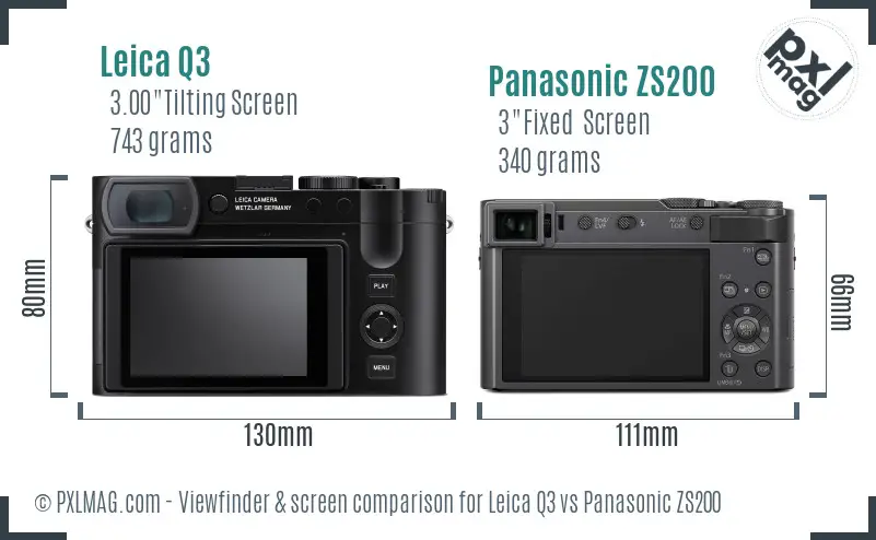 Leica Q3 vs Panasonic ZS200 Screen and Viewfinder comparison