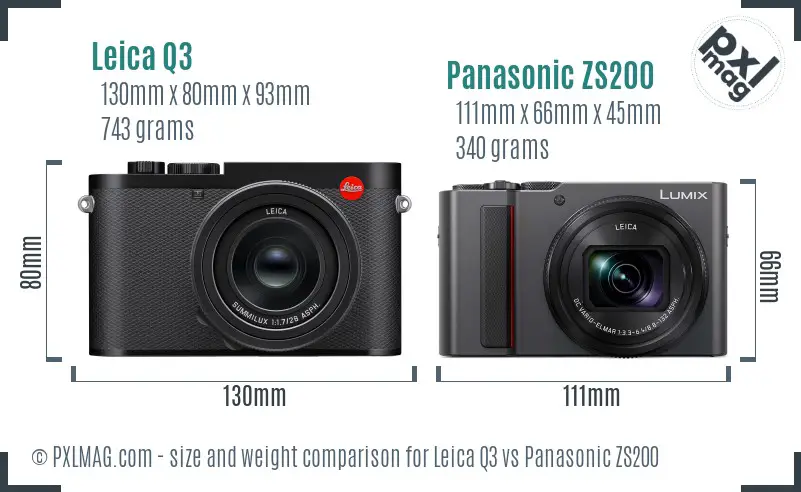 Leica Q3 vs Panasonic ZS200 size comparison